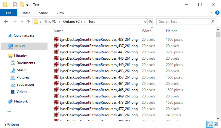 All the files before I deleted the larger resolutions